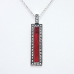Red Enamel Rectangle Pendant with Marcasite